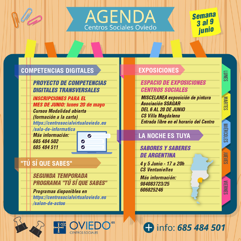 Agenda Centros Sociales 3 a 9 de junio 2024